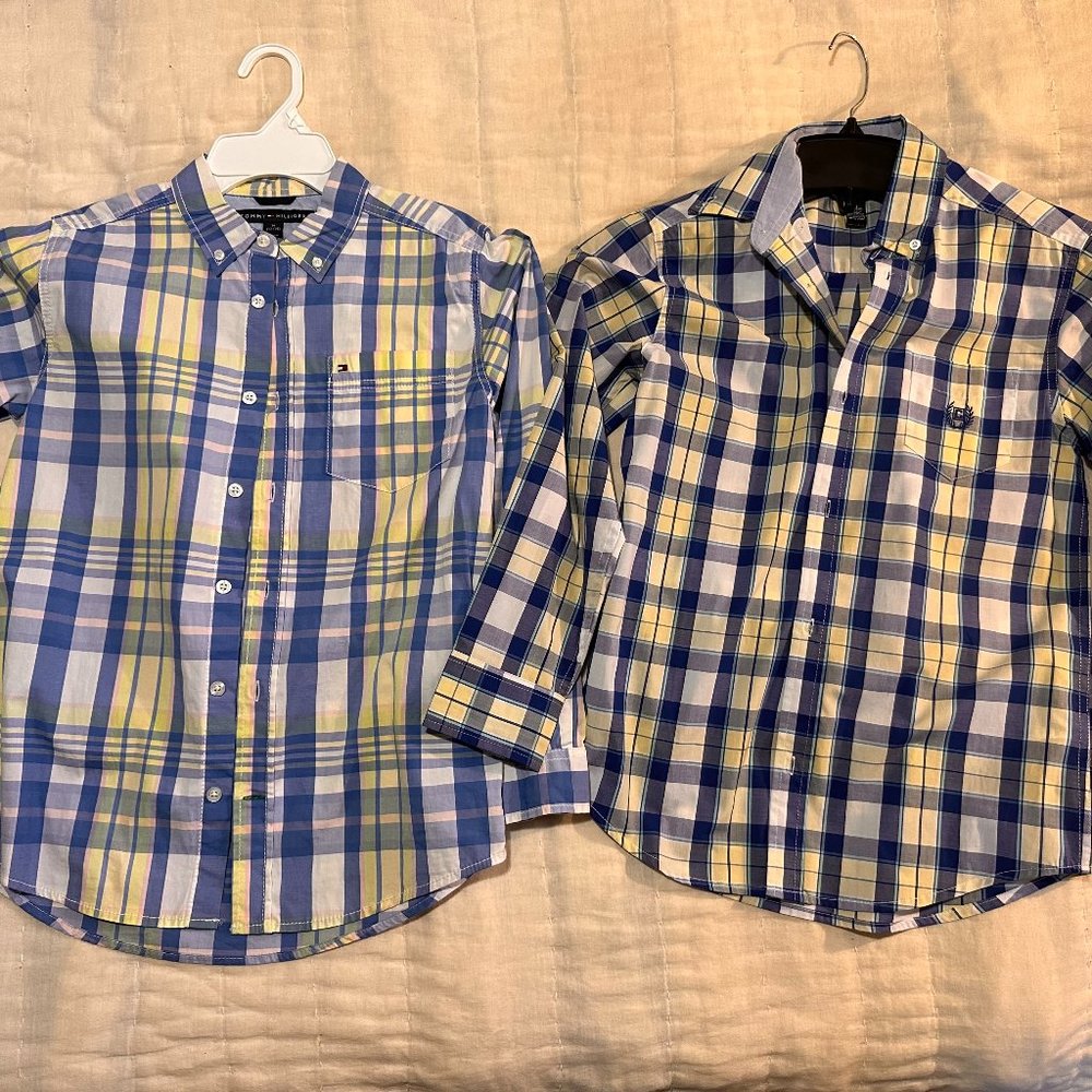 Chaps & Tommy Hilfiger plaid boys dress shirts school Easter holiday church 12